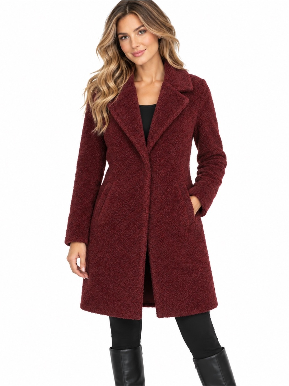 Coffee Shop New York Burgundy Teddy Coat